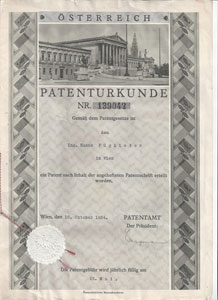 Patenturkunde Firma F�glister
